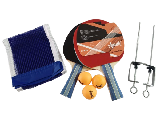 SET 2 RAQUETAS PING PONG AVANTI + 3 BOLAS + MALLA CON PARALES